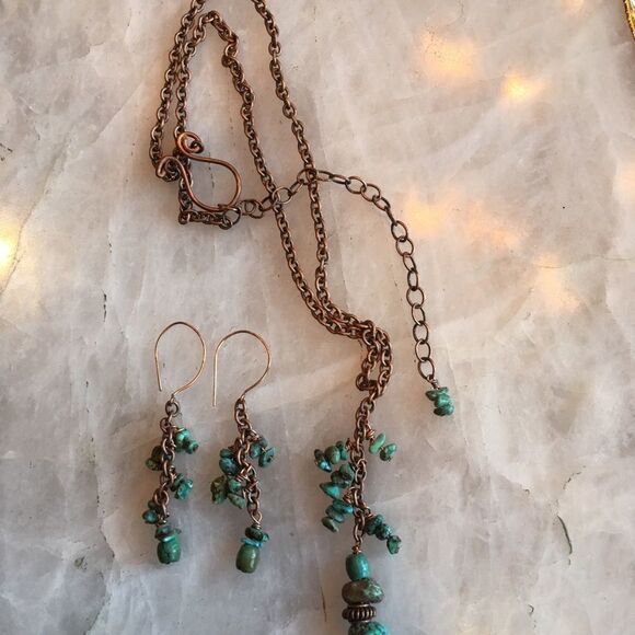 COPPER N Turquoise Necklace & Dangle Drops! - Picture 3 of 9